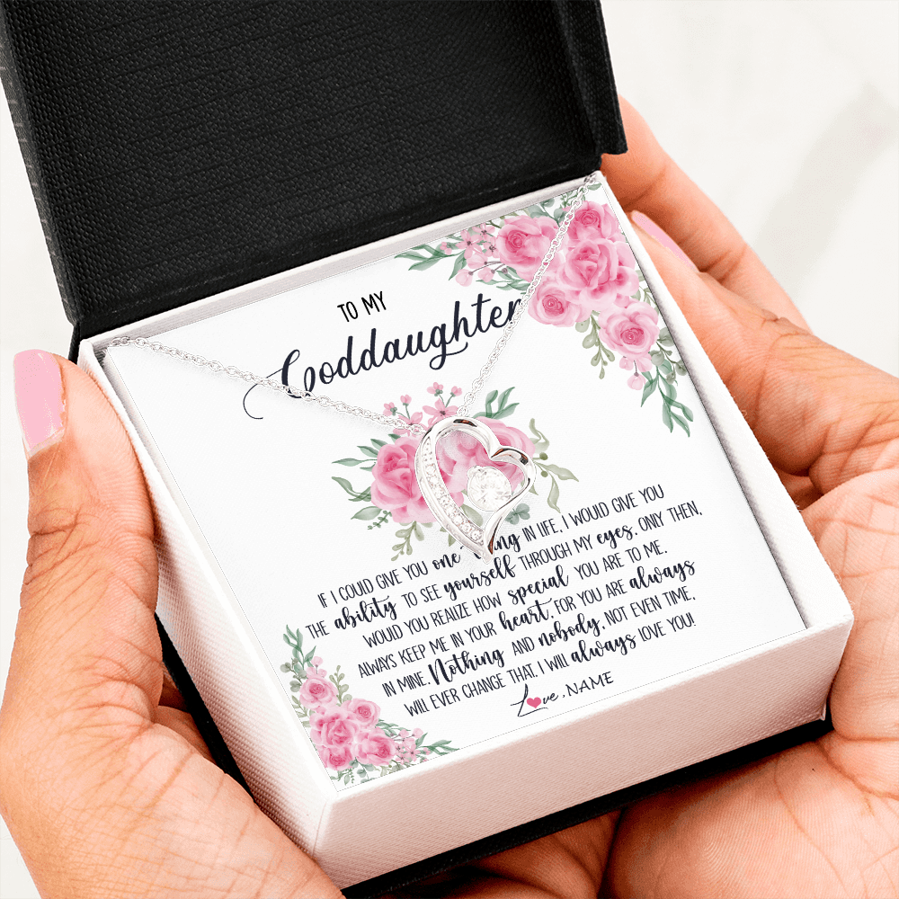 Forever Love Necklace | Personalized To My Goddaughter Necklace From Godmother Godfather I Will Always Love You Goddaughter Birthday Christmas Customized Gift Box Message Card | teecentury