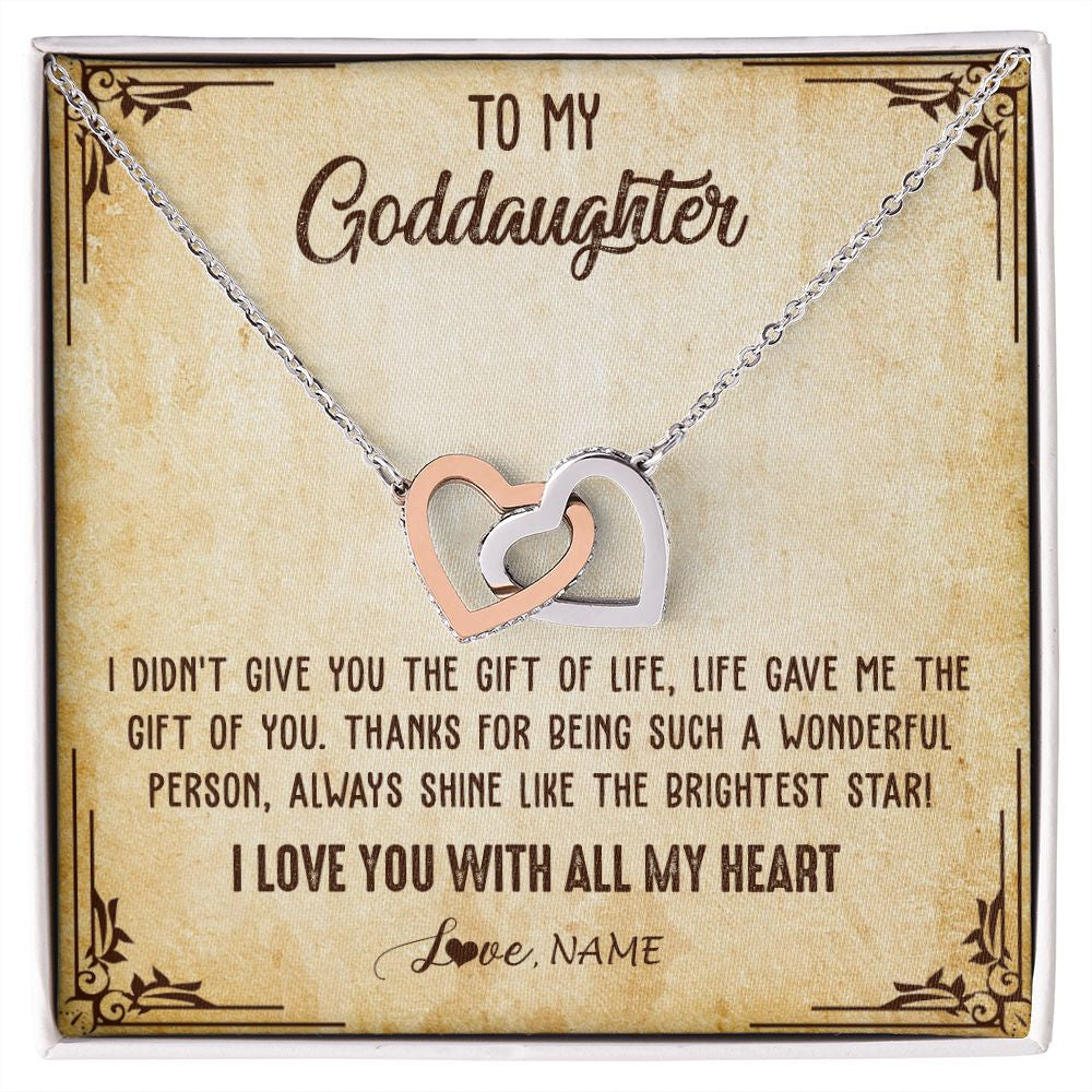 Interlocking Hearts Necklace | Personalized To My Goddaughter Necklace From Godmother I Love You With All My Heart Goddaughter Birthday Graduation Christmas Customized Gift Box Message Card | teecentury
