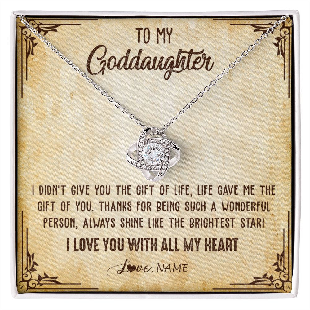 Love Knot Necklace | Personalized To My Goddaughter Necklace From Godmother I Love You With All My Heart Goddaughter Birthday Graduation Christmas Customized Gift Box Message Card | teecentury