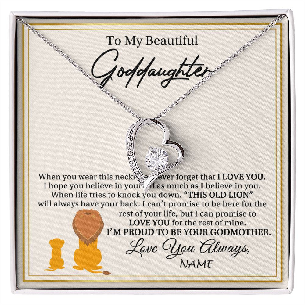 Forever Love Necklace | Personalized To My Goddaughter Necklace From Godmother I'M Proud To Be Your Godmother Lion Goddaughter Birthday Christmas Customized Gift Box Message Card | teecentury