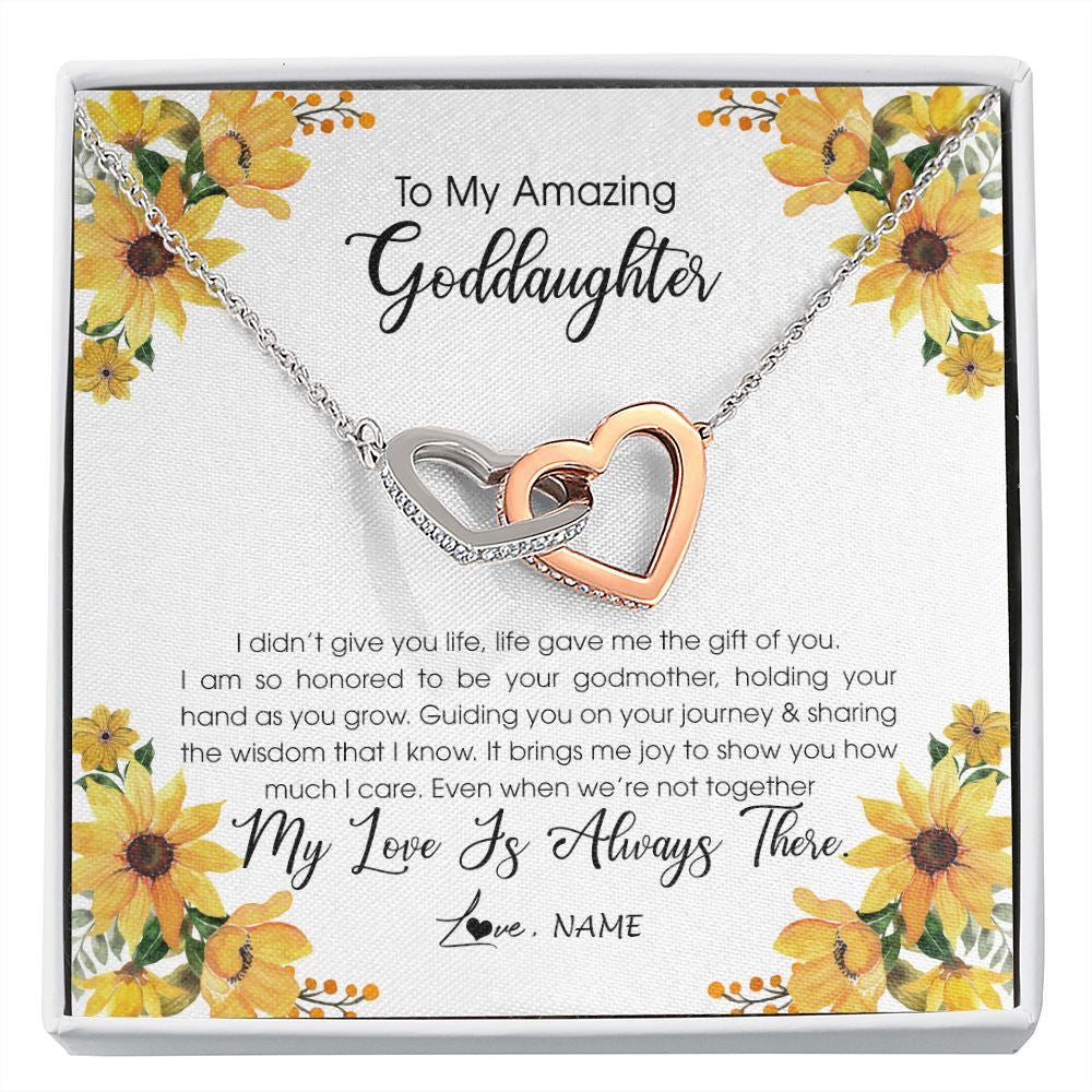 Interlocking Hearts Necklace | Personalized To My Goddaughter Necklace From Godmother My Love Is Always There Goddaughter Birthday Christmas Graduation Customized Gift Box Message Card | teecentury