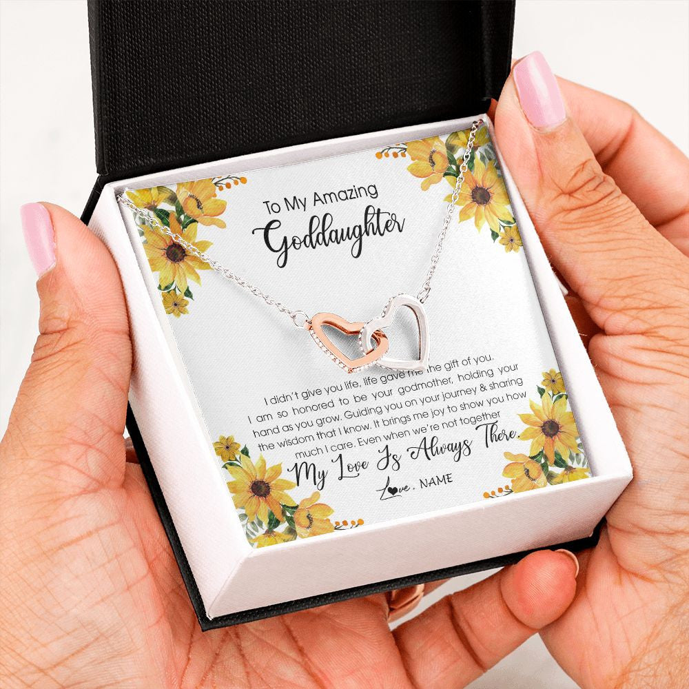 Interlocking Hearts Necklace | Personalized To My Goddaughter Necklace From Godmother My Love Is Always There Goddaughter Birthday Christmas Graduation Customized Gift Box Message Card | teecentury