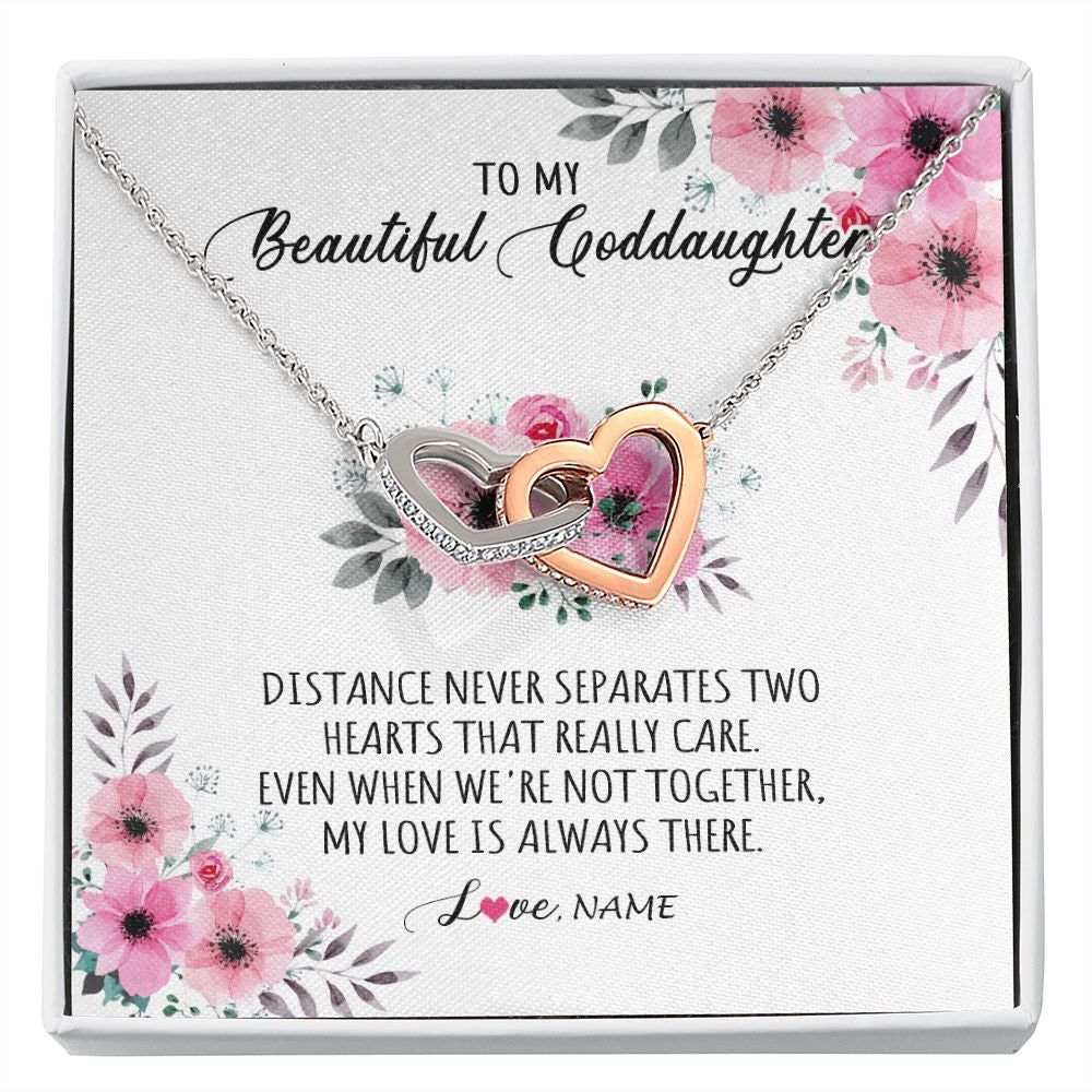Interlocking Hearts Necklace | Personalized To My Goddaughter Necklace From Godmother My Love Is Always There Goddaughter Birthday Graduation Christmas Customized Gift Box Message Card | teecentury
