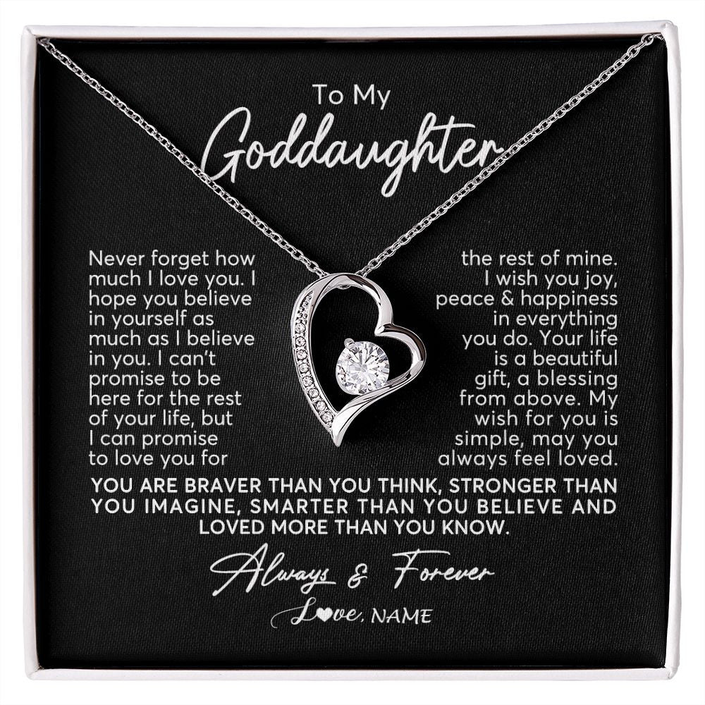 Forever Love Necklace | Personalized To My Goddaughter Necklace From Godmother Never Forget How Much I Love You Goddaughter Birthday Christmas Jewelry Customized Gift Box Message Card | teecentury