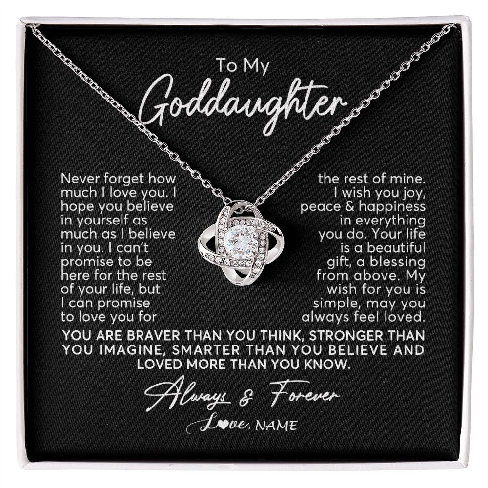 Love Knot Necklace | Personalized To My Goddaughter Necklace From Godmother Never Forget How Much I Love You Goddaughter Birthday Christmas Jewelry Customized Gift Box Message Card | teecentury