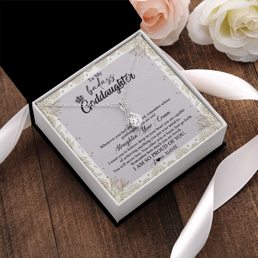 Alluring Beauty Necklace | Personalized To My Goddaughter Necklace From Godmother Straighten Your Crown Goddaughter Birthday Graduation Christmas Jewelry Customized Gift Box Message Card | teecentury