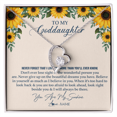 Forever Love Necklace | Personalized To My Goddaughter Necklace From Godmother Sunflower You Are My Sunshine Goddaughter Jewelry Graduation Birthday Customized Gift Box Message Card | teecentury