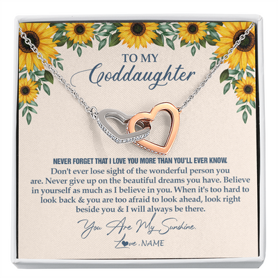 Interlocking Hearts Necklace | Personalized To My Goddaughter Necklace From Godmother Sunflower You Are My Sunshine Goddaughter Jewelry Graduation Birthday Customized Gift Box Message Card | teecentury