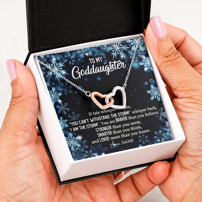 Interlocking Hearts Necklace | Personalized To My Goddaughter Necklace From Godmother Whisper Back I Am The Storm Goddaughter Jewelry Birthday Graduation Christmas Customized Message Card | teecentury