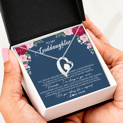 Forever Love Necklace | Personalized To My Goddaughter Necklace From Godmother You Are My Greatest Gift Goddaughter Birthday Christmas Customized Jewelry Gift Box Message Card | teecentury