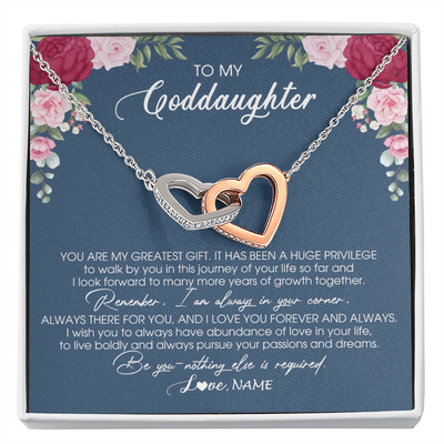Interlocking Hearts Necklace | Personalized To My Goddaughter Necklace From Godmother You Are My Greatest Gift Goddaughter Birthday Christmas Customized Jewelry Gift Box Message Card | teecentury