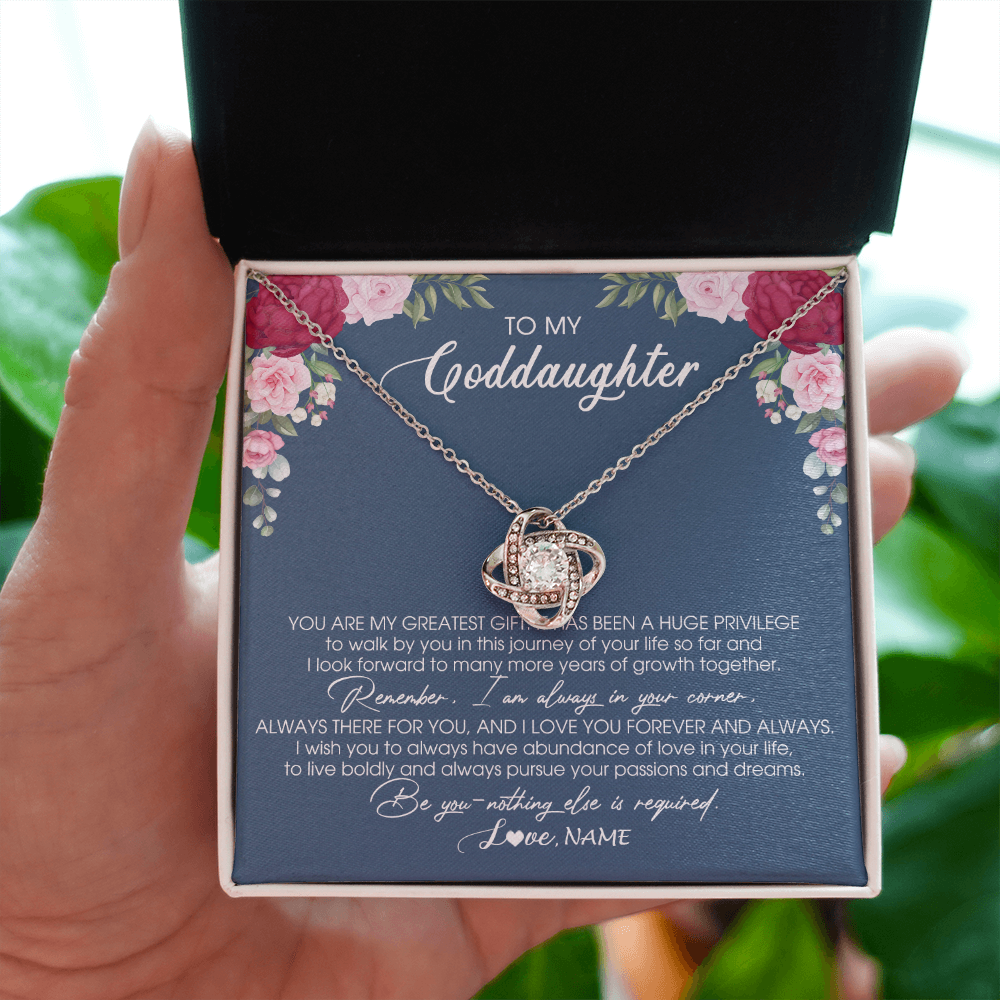 Love Knot Necklace | Personalized To My Goddaughter Necklace From Godmother You Are My Greatest Gift Goddaughter Birthday Christmas Customized Jewelry Gift Box Message Card | teecentury