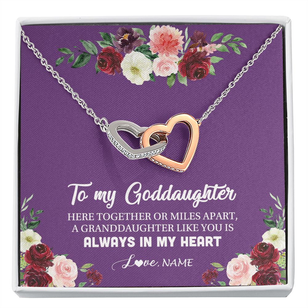 Interlocking Hearts Necklace | Personalized To My Goddaughter Necklace From Godmother You Is Always In My Heart Goddaughter Birthday Christmas Jewelry Customized Gift Box Message Card | teecentury