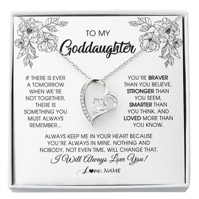 Forever Love Necklace | Personalized To My Goddaughter Necklace From Godmother You're Braver Stronger Smarter Goddaughter Birthday Christmas Customized Jewelry Gift Box Message Card | teecentury