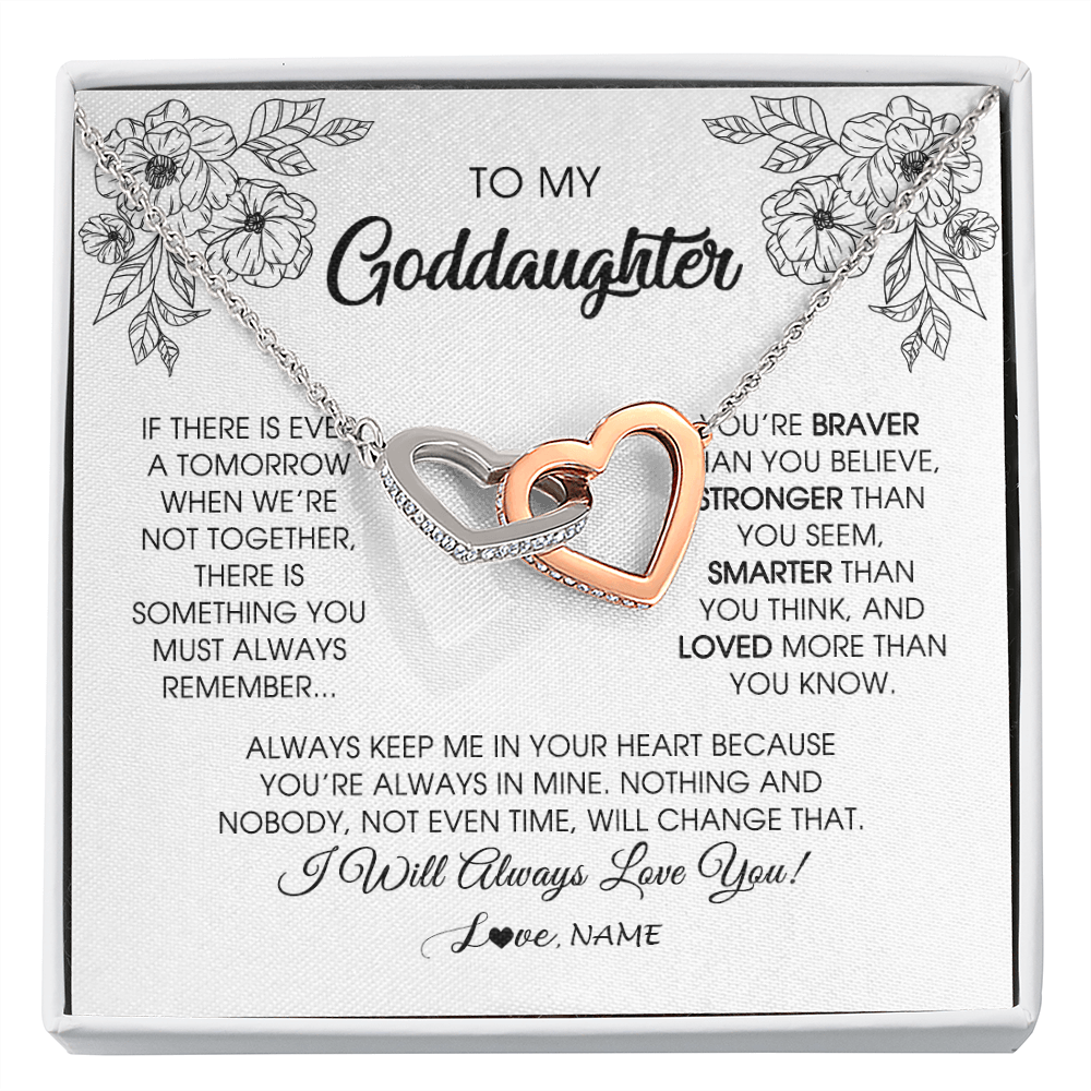 Interlocking Hearts Necklace | Personalized To My Goddaughter Necklace From Godmother You're Braver Stronger Smarter Goddaughter Birthday Christmas Customized Jewelry Gift Box Message Card | teecentury