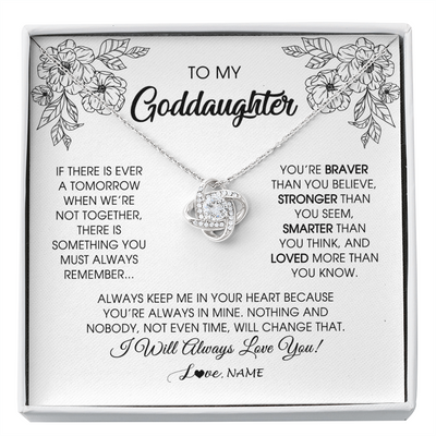 Love Knot Necklace | Personalized To My Goddaughter Necklace From Godmother You're Braver Stronger Smarter Goddaughter Birthday Christmas Customized Jewelry Gift Box Message Card | teecentury