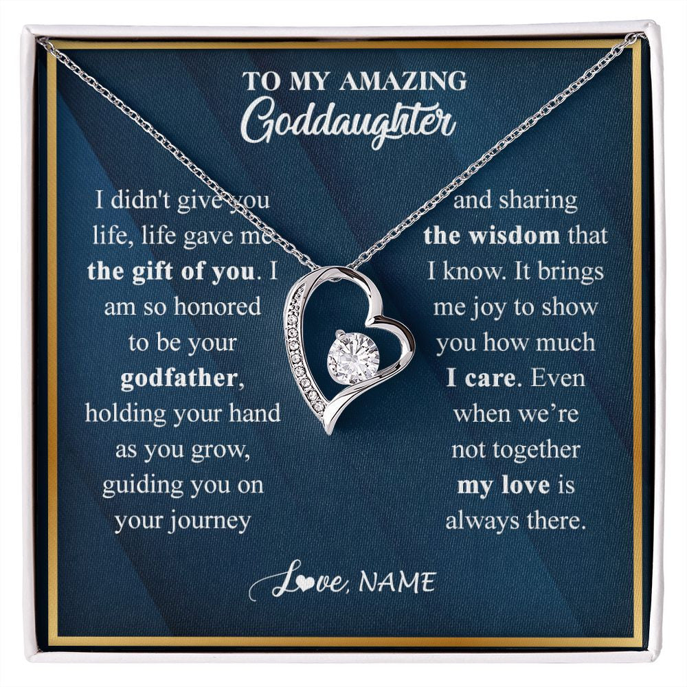 Forever Love Necklace | Personalized To My Goddaughter Necklace from Godfather Life Gave Me The Gift Of You Goddaughter Birthday Graduation Christmas Customized Gift Box Message Card | teecentury