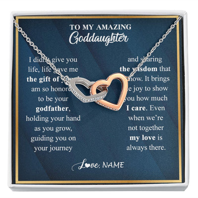 Interlocking Hearts Necklace | Personalized To My Goddaughter Necklace from Godfather Life Gave Me The Gift Of You Goddaughter Birthday Graduation Christmas Customized Gift Box Message Card | teecentury
