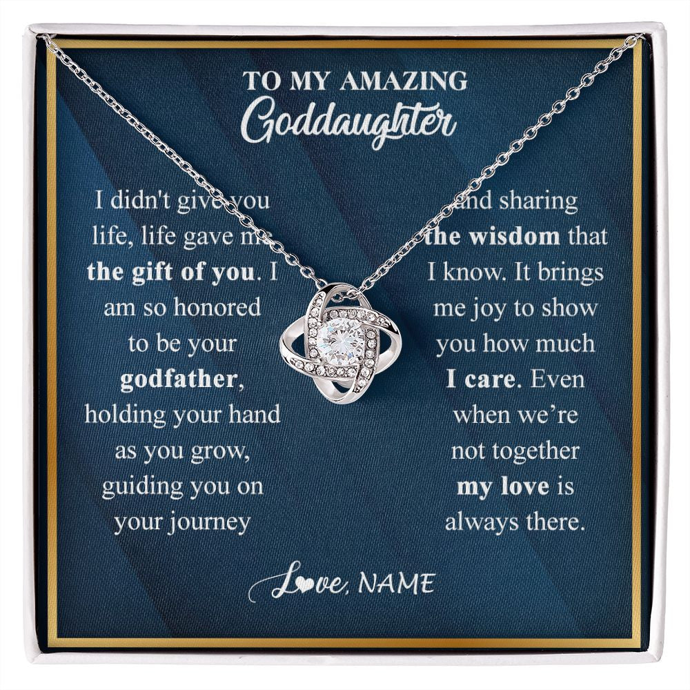 Love Knot Necklace | Personalized To My Goddaughter Necklace from Godfather Life Gave Me The Gift Of You Goddaughter Birthday Graduation Christmas Customized Gift Box Message Card | teecentury