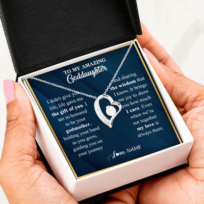 Forever Love Necklace | Personalized To My Goddaughter Necklace from Godmother Life Gave Me The Gift Of You Goddaughter Birthday Graduation Christmas Customized Gift Box Message Card | teecentury