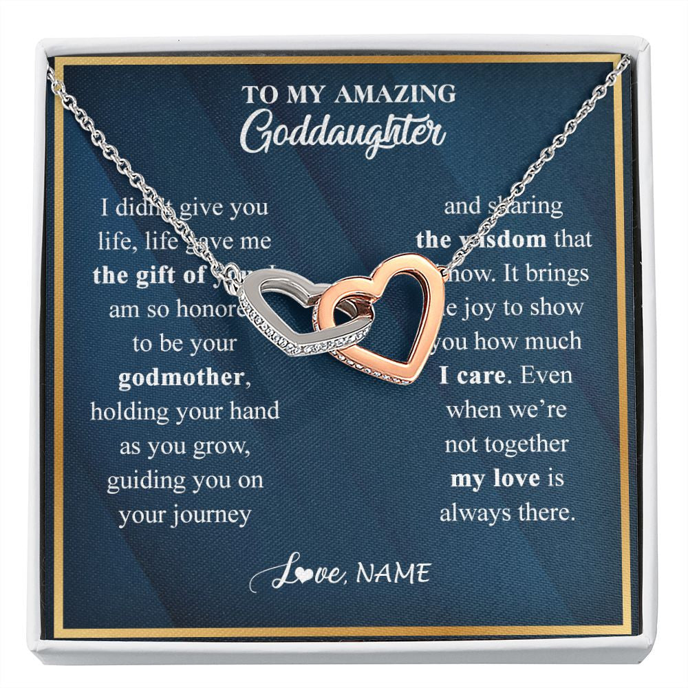 Interlocking Hearts Necklace | Personalized To My Goddaughter Necklace from Godmother Life Gave Me The Gift Of You Goddaughter Birthday Graduation Christmas Customized Gift Box Message Card | teecentury