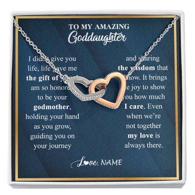 Interlocking Hearts Necklace | Personalized To My Goddaughter Necklace from Godmother Life Gave Me The Gift Of You Goddaughter Birthday Graduation Christmas Customized Gift Box Message Card | teecentury
