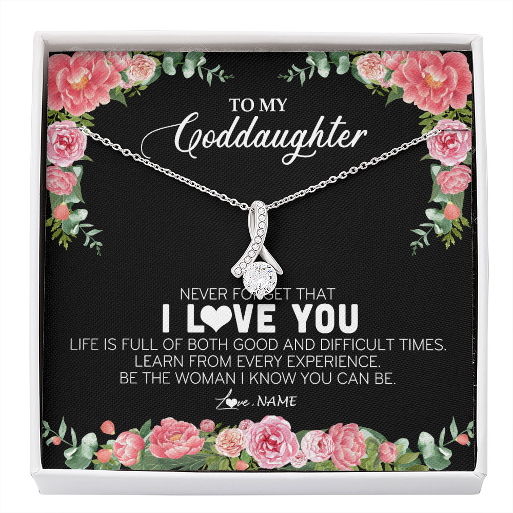 Alluring Beauty Necklace | Personalized To My Goddaughter Necklace from Godmother Never Forget I Love You Floral Jewelry for Goddaughter Birthday Graduation Christmas Customized Message Card | teecentury