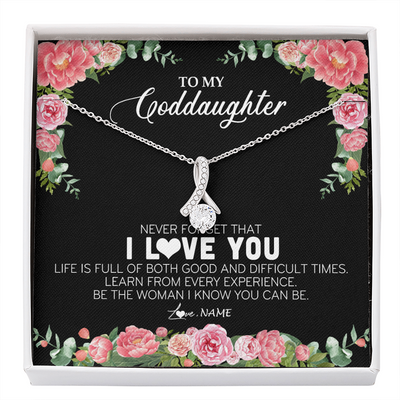 Alluring Beauty Necklace | Personalized To My Goddaughter Necklace from Godmother Never Forget I Love You Floral Jewelry for Goddaughter Birthday Graduation Christmas Customized Message Card | teecentury