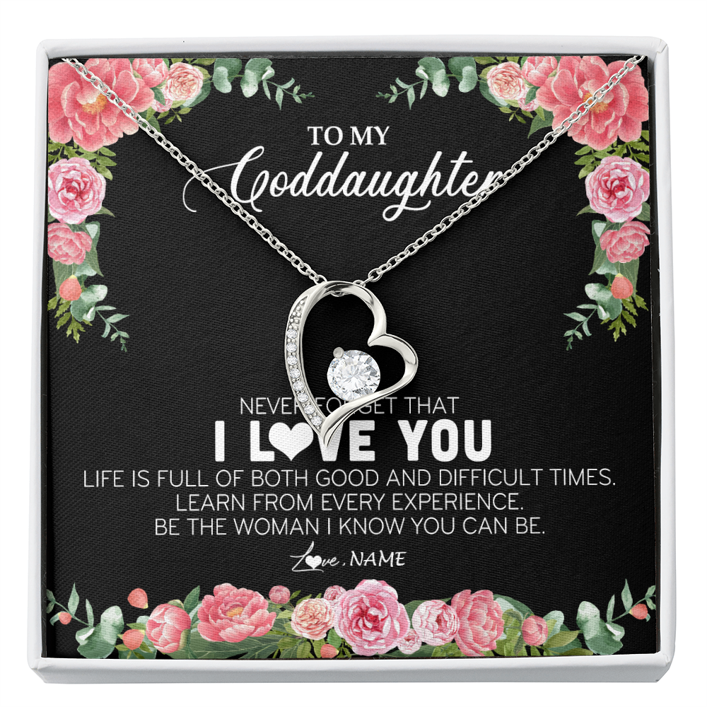 Forever Love Necklace | Personalized To My Goddaughter Necklace from Godmother Never Forget I Love You Floral Jewelry for Goddaughter Birthday Graduation Christmas Customized Message Card | teecentury