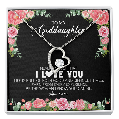 Forever Love Necklace | Personalized To My Goddaughter Necklace from Godmother Never Forget I Love You Floral Jewelry for Goddaughter Birthday Graduation Christmas Customized Message Card | teecentury