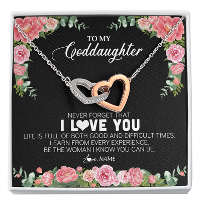 Interlocking Hearts Necklace | Personalized To My Goddaughter Necklace from Godmother Never Forget I Love You Floral Jewelry for Goddaughter Birthday Graduation Christmas Customized Message Card | teecentury