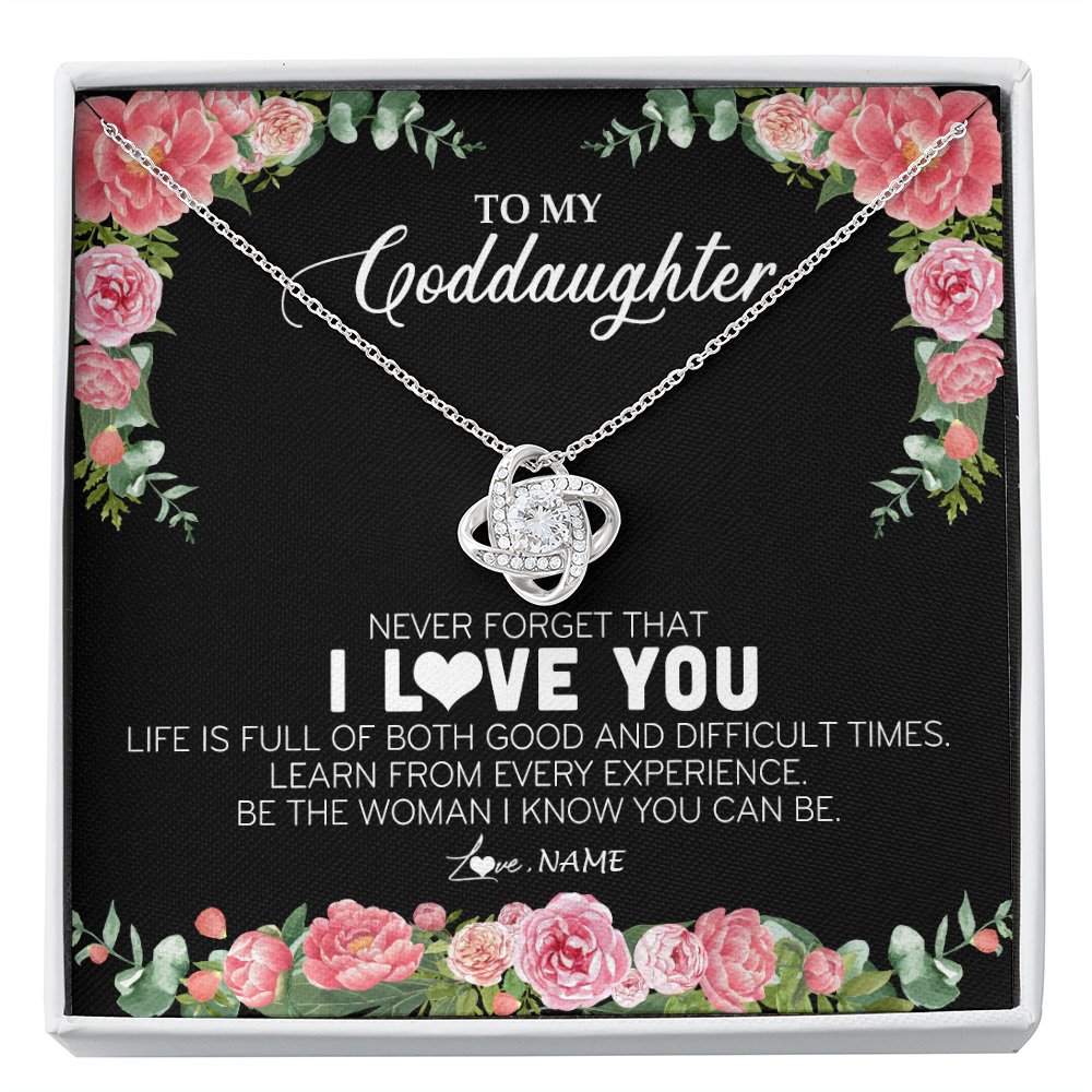 Love Knot Necklace | Personalized To My Goddaughter Necklace from Godmother Never Forget I Love You Floral Jewelry for Goddaughter Birthday Graduation Christmas Customized Message Card | teecentury