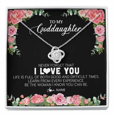 Love Knot Necklace | Personalized To My Goddaughter Necklace from Godmother Never Forget I Love You Floral Jewelry for Goddaughter Birthday Graduation Christmas Customized Message Card | teecentury