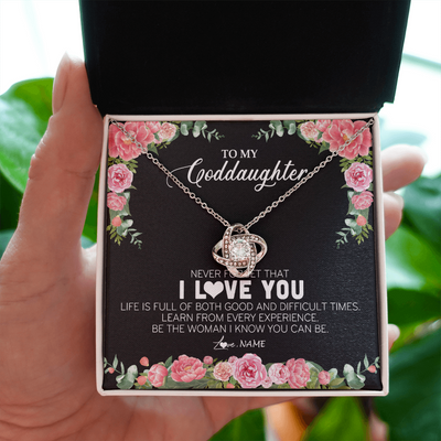 Love Knot Necklace | Personalized To My Goddaughter Necklace from Godmother Never Forget I Love You Floral Jewelry for Goddaughter Birthday Graduation Christmas Customized Message Card | teecentury