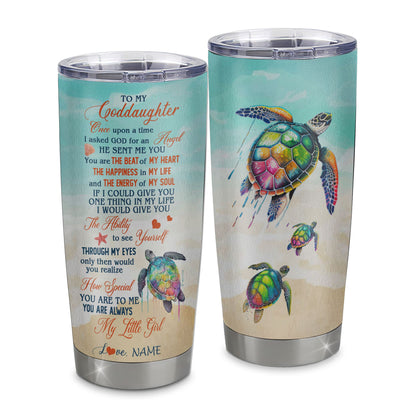 Personalized To My Goddaughter Tumbler From Godmother Uncle Aunt Stainless Steel Once Upon A Time Sea Turtle Beach Godchild Birthday Christmas Travel Mug | teecentury