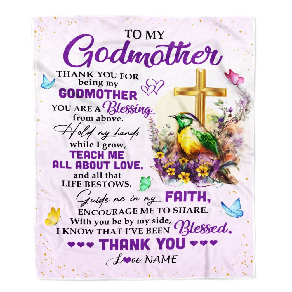 Personalized To My Godmother Blanket From Goddaughter Godson Cross Flower Thank You Blessing Aunt Birthday Mothers Day Christmas Customized Fleece Blanket | teecentury