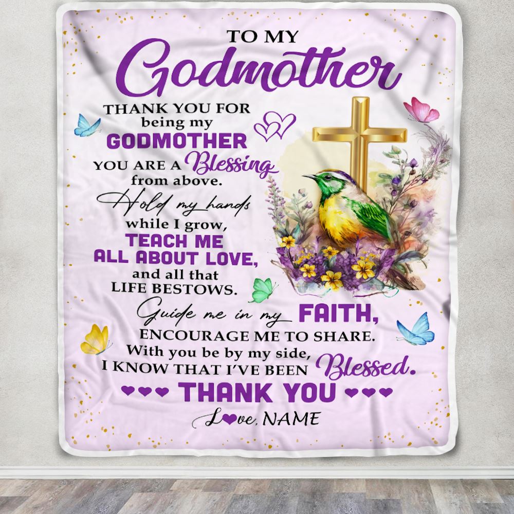 Personalized To My Godmother Blanket From Goddaughter Godson Cross Flower Thank You Blessing Aunt Birthday Mothers Day Christmas Customized Fleece Blanket | teecentury