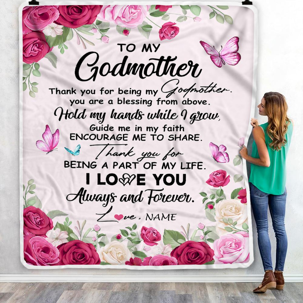 Personalized To My Godmother Blanket From Goddaughter Godson Thank You For Being My Godmother Mothers Day Birthday Christmas Customized Fleece Throw Blanket | teecentury