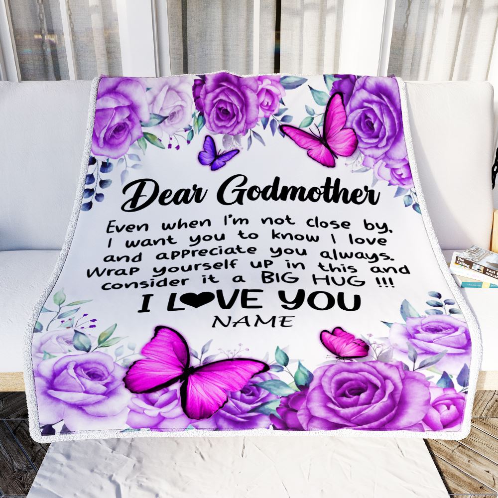 Personalized To My Godmother Blanket From Goddaughter Niece Butterfly Love And Appreciate Godmother Birthday Mothers Day Christmas Customized Fleece Blanket | teecentury