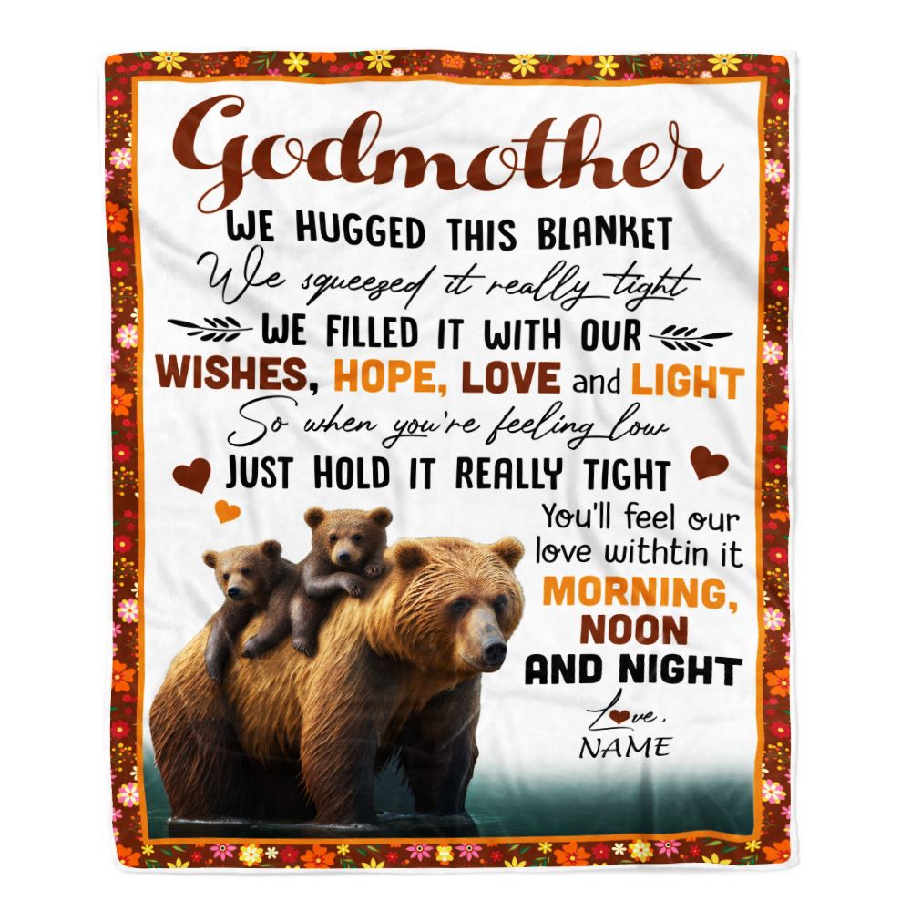 Personalized To My Godmother Blanket From Goddaughter Niece Nephew Bear I Love You Godmother Birthday Mothers Day Christmas Customized Fleece Throw Blanket | teecentury