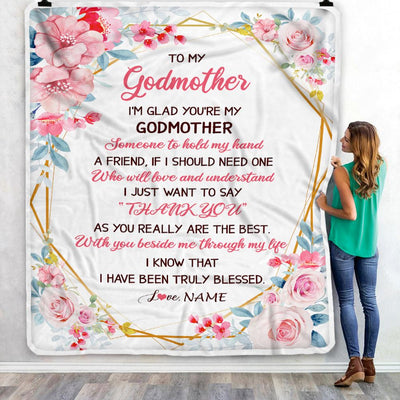 Personalized To My Godmother Blanket from Goddaughter Floral I'm Glad You're My Godmother Birthday Mothers Day Christmas Customized Bed Fleece Throw Blanket | teecentury