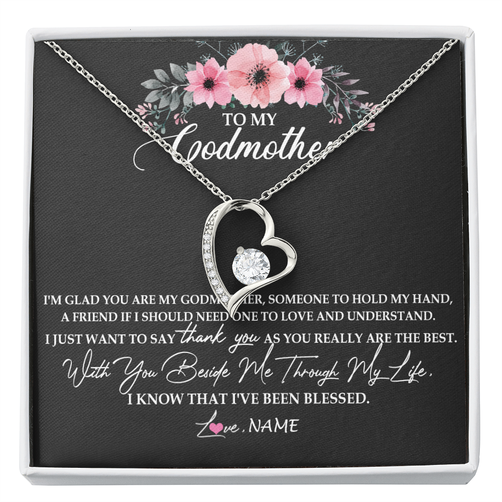 Forever Love Necklace | Personalized To My Godmother Necklace from Goddaughter Im Glad You Are My Godmother Birthday Mothers Day Thanksgiving Christmas Customized Gift Message Card | teecentury