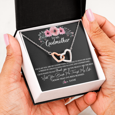 Interlocking Hearts Necklace | Personalized To My Godmother Necklace from Goddaughter Im Glad You Are My Godmother Birthday Mothers Day Thanksgiving Christmas Customized Gift Message Card | teecentury