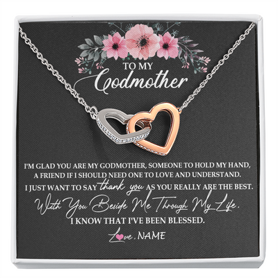 Interlocking Hearts Necklace | Personalized To My Godmother Necklace from Goddaughter Im Glad You Are My Godmother Birthday Mothers Day Thanksgiving Christmas Customized Gift Message Card | teecentury