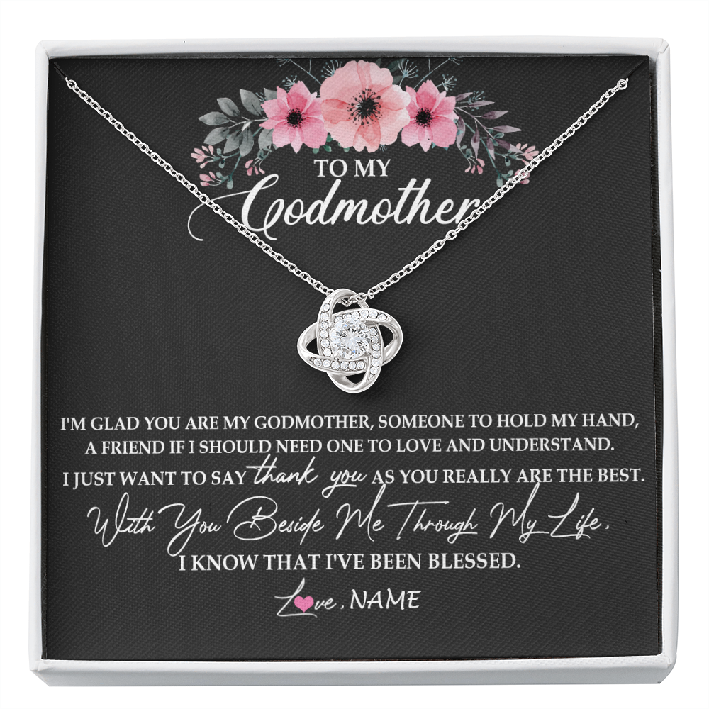Love Knot Necklace | Personalized To My Godmother Necklace from Goddaughter Im Glad You Are My Godmother Birthday Mothers Day Thanksgiving Christmas Customized Gift Message Card | teecentury