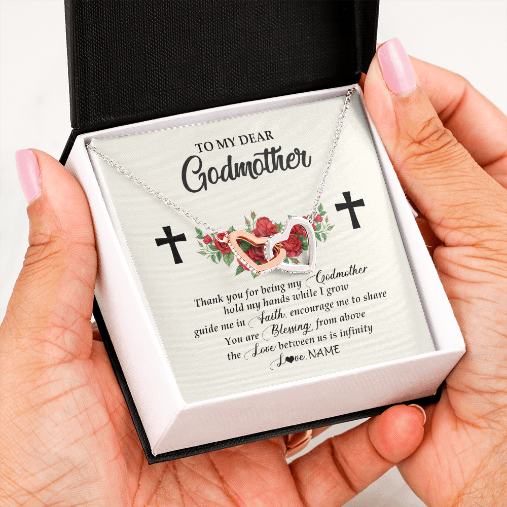 Interlocking Hearts Necklace | Personalized To My Godmother Necklace from Goddaughter Thank you For Begin My Goddaughter Birthday Mothers Day Thanksgiving Christmas Customized Message Card | teecentury
