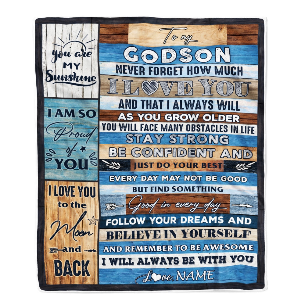 Personalized To My Godson Blanket From Godfather Proud Of You I Love You Wood Godson Birthday Thanksgiving Christmas Customized Fleece Blanket Blanket | Teecentury.com