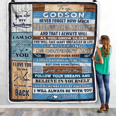 Personalized To My Godson Blanket From Godfather Proud Of You I Love You Wood Godson Birthday Thanksgiving Christmas Customized Fleece Blanket Blanket | Teecentury.com