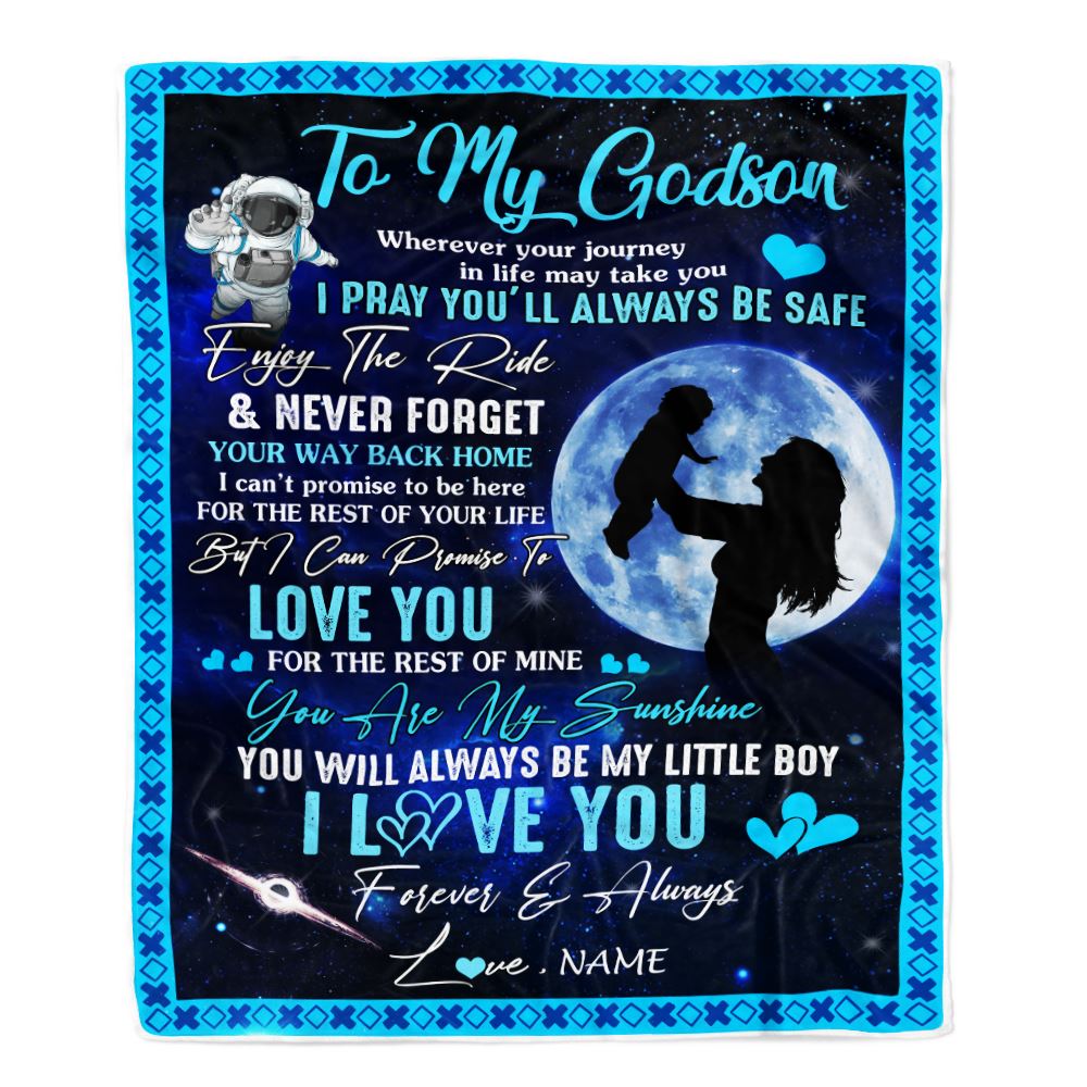 Personalized To My Godson Blanket From Godmother Aunt Wherever Your Journey My Little Boy Godchild Birthday Graduation Christmas Customized Fleece Blanket | teecentury