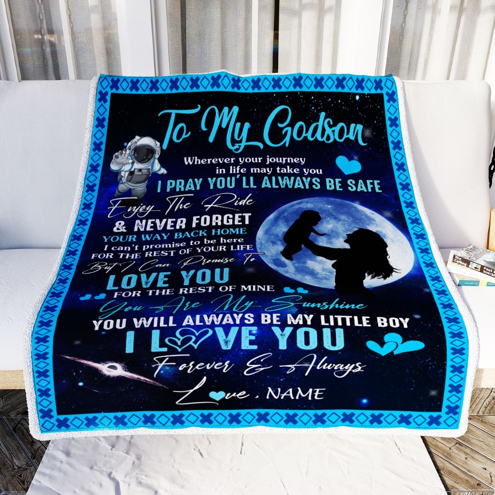 Personalized To My Godson Blanket From Godmother Aunt Wherever Your Journey My Little Boy Godchild Birthday Graduation Christmas Customized Fleece Blanket | teecentury